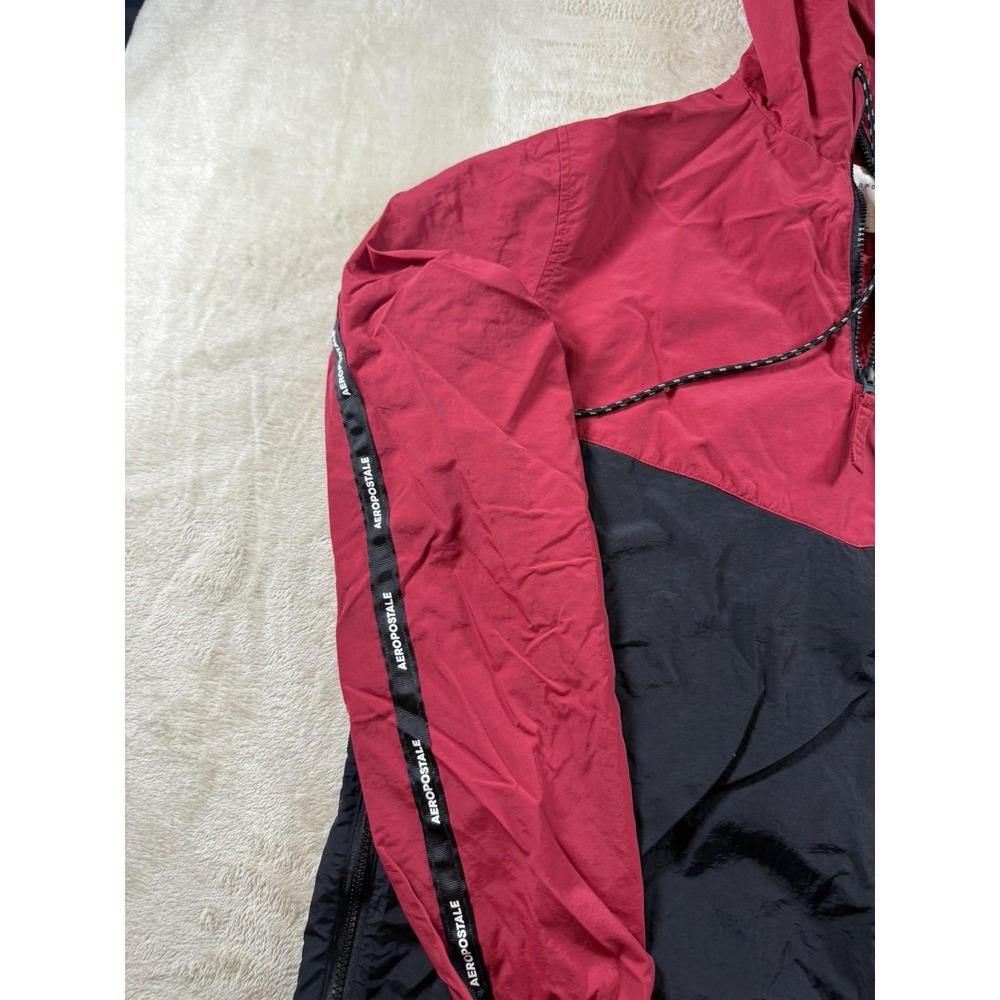 Aeropostale Mens  Colorblock Nylon Windbreaker 1/4 Zip‎ Hoodie Jacket red/ Black - Picture 14 of 14